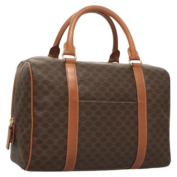 CELINE Macadam Canvas Hand Bag Pvc Leather Brown Gold - Picture 1 of 13